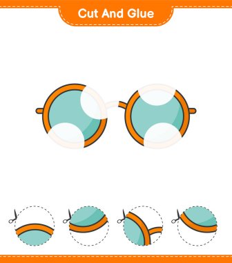Kes ve yapıştır, güneş gözlüğünün parçalarını kes ve yapıştır. Eğitimsel çocuk oyunu, yazdırılabilir çalışma tablosu, vektör illüstrasyonu