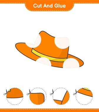 Kes ve yapıştır, Summer Hat 'in parçalarını kes ve yapıştır. Eğitimsel çocuk oyunu, yazdırılabilir çalışma tablosu, vektör illüstrasyonu