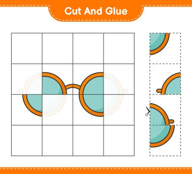 Kes ve yapıştır, güneş gözlüğünün parçalarını kes ve yapıştır. Eğitimsel çocuk oyunu, yazdırılabilir çalışma tablosu, vektör illüstrasyonu