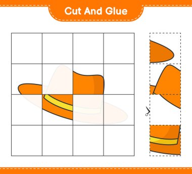 Kes ve yapıştır, Summer Hat 'in parçalarını kes ve yapıştır. Eğitimsel çocuk oyunu, yazdırılabilir çalışma tablosu, vektör illüstrasyonu