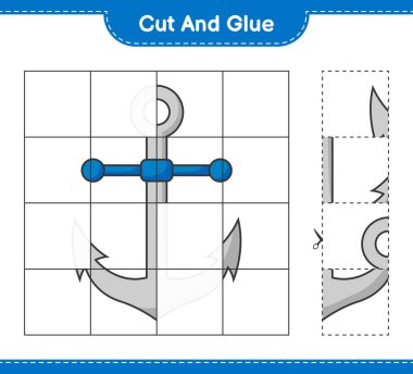 Kes ve yapıştır, Anchor 'ın parçalarını kes ve yapıştır. Eğitimsel çocuk oyunu, yazdırılabilir çalışma tablosu, vektör illüstrasyonu