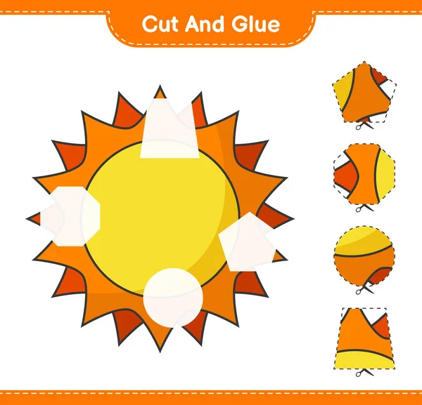 Kes ve yapıştır, Güneş 'in parçalarını kes ve yapıştır. Eğitimsel çocuk oyunu, yazdırılabilir çalışma tablosu, vektör illüstrasyonu