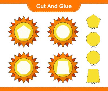 Kes ve yapıştır, Güneş 'in parçalarını kes ve yapıştır. Eğitimsel çocuk oyunu, yazdırılabilir çalışma tablosu, vektör illüstrasyonu