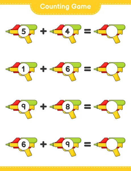 Contar Coincidir Contar Número Pistola Agua Coincidir Con Los Números — Vector de stock