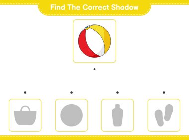 Find the correct shadow. Find and match the correct shadow of Beach Ball. Educational children game, printable worksheet, vector illustration