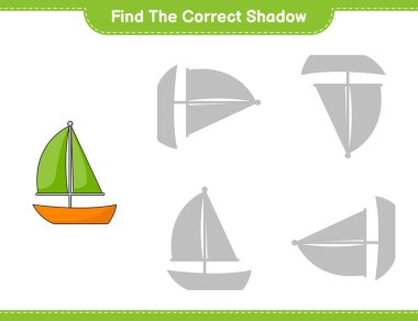 Find the correct shadow. Find and match the correct shadow of Sailboat. Educational children game, printable worksheet, vector illustration