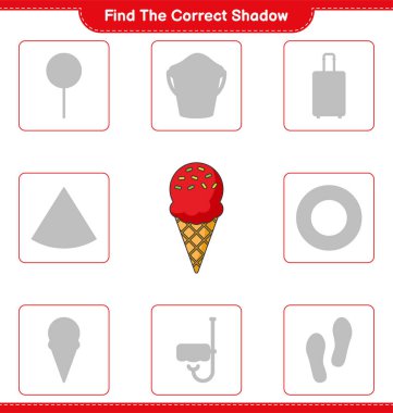 Find the correct shadow. Find and match the correct shadow of Ice Cream. Educational children game, printable worksheet, vector illustration