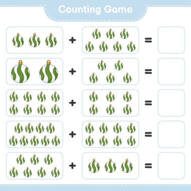 Counting game, count the number of Christmas Ball and write the result. Educational children game, printable worksheet, vector illustration