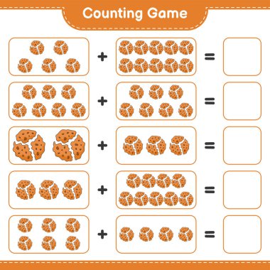 Counting game, count the number of Cookie and write the result. Educational children game, printable worksheet, vector illustration