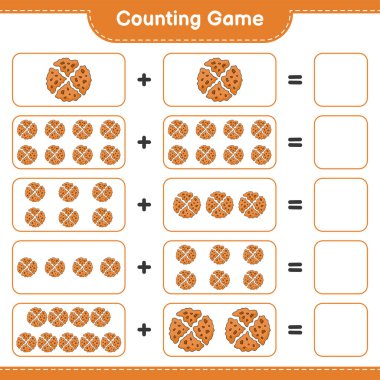 Counting game, count the number of Cookie and write the result. Educational children game, printable worksheet, vector illustration