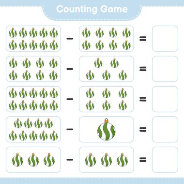 Counting game, count the number of Christmas Ball and write the result. Educational children game, printable worksheet, vector illustration