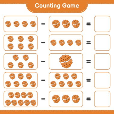 Counting game, count the number of Cookie and write the result. Educational children game, printable worksheet, vector illustration