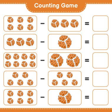 Counting game, count the number of Cookie and write the result. Educational children game, printable worksheet, vector illustration