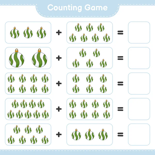 Counting game, count the number of Christmas Ball and write the result. Educational children game, printable worksheet, vector illustration