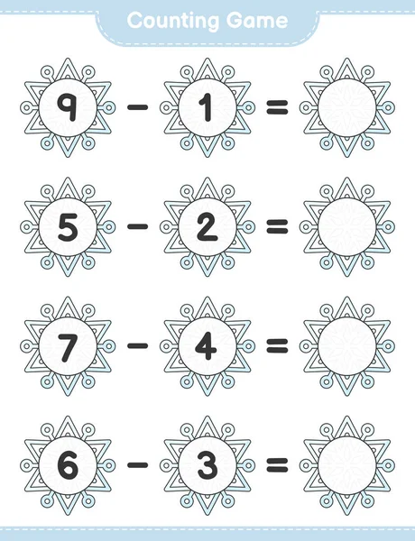 Counting Game Count Number Snowflake Write Result Educational Children Game — Vetor de Stock