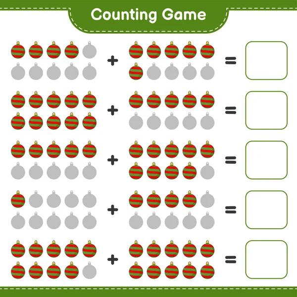 Counting Game Count Number Christmas Ball Write Result Educational Children — стоковый вектор