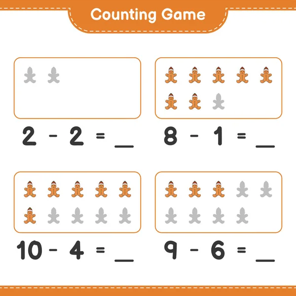 计数游戏 计数姜饼人的数量 并写下结果 教育儿童游戏 可打印工作表 矢量图解 — 图库矢量图片