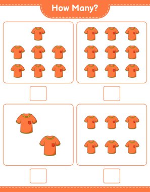 Maç sayısı, kaç tişört. Eğitimsel çocuk oyunu, yazdırılabilir çalışma tablosu, vektör illüstrasyonu