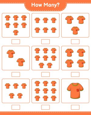 Maç sayısı, kaç tişört. Eğitimsel çocuk oyunu, yazdırılabilir çalışma tablosu, vektör illüstrasyonu