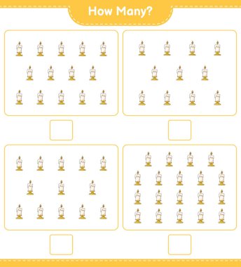 Maç sayısı, kaç mum. Eğitimsel çocuk oyunu, yazdırılabilir çalışma tablosu, vektör illüstrasyonu