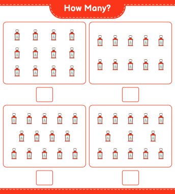 Maç sayısı, kaç Fener. Eğitimsel çocuk oyunu, yazdırılabilir çalışma tablosu, vektör illüstrasyonu