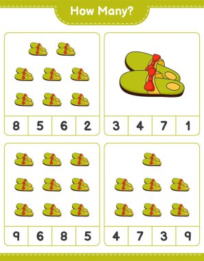 Sayma oyunu, kaç terlik. Eğitimsel çocuk oyunu, yazdırılabilir çalışma tablosu, vektör illüstrasyonu