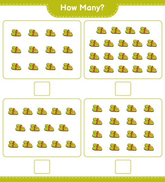 Zählspiel Wie Viele Pantoffeln Pädagogisches Kinderspiel Druckbares Arbeitsblatt Vektorillustration — Stockvektor