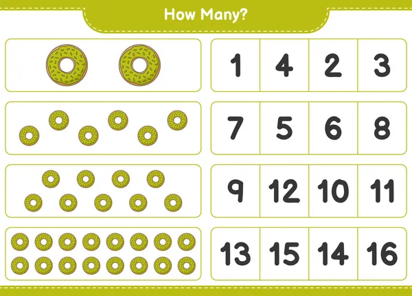 Räknar Spel Hur Många Donut Pedagogiska Barn Spel Utskrivbara Kalkylblad — Stock vektor