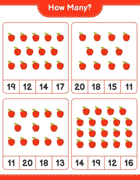算计游戏 有多少苹果 教育儿童游戏 可打印工作表 矢量图解 — 图库矢量图片