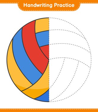 El yazısı pratiği. Voleybol çizgileri. Eğitimsel çocuk oyunu, yazdırılabilir çalışma tablosu, vektör illüstrasyonu