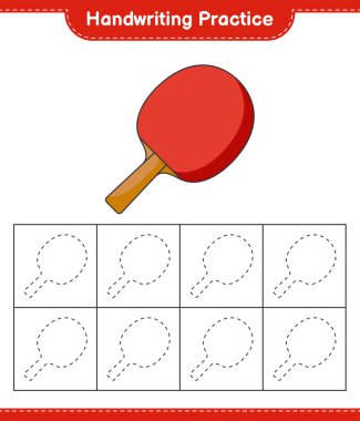 El yazısı pratiği. Ping Pong raketinin iz sürme çizgileri. Eğitimsel çocuk oyunu, yazdırılabilir çalışma tablosu, vektör illüstrasyonu