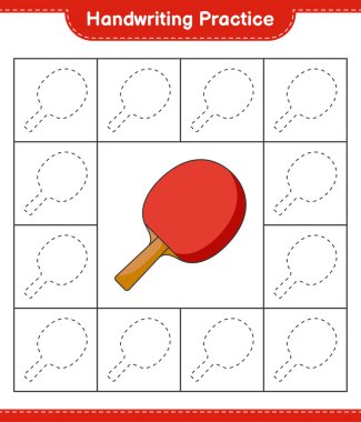 El yazısı pratiği. Ping Pong raketinin iz sürme çizgileri. Eğitimsel çocuk oyunu, yazdırılabilir çalışma tablosu, vektör illüstrasyonu