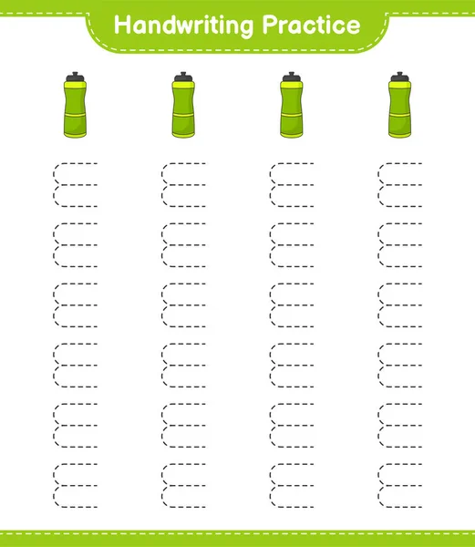 Handschriftliche Praxis Spuren Von Sport Wasserflaschen Pädagogisches Kinderspiel Druckbares Arbeitsblatt — Stockvektor