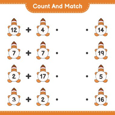 Say ve eşleştir, zencefilli kurabiye adam sayısını say ve doğru rakamlarla eşleştir. Eğitimsel çocuk oyunu, yazdırılabilir çalışma tablosu, vektör illüstrasyonu