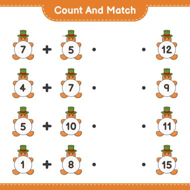 Say ve eşleştir, zencefilli kurabiye adam sayısını say ve doğru rakamlarla eşleştir. Eğitimsel çocuk oyunu, yazdırılabilir çalışma tablosu, vektör illüstrasyonu