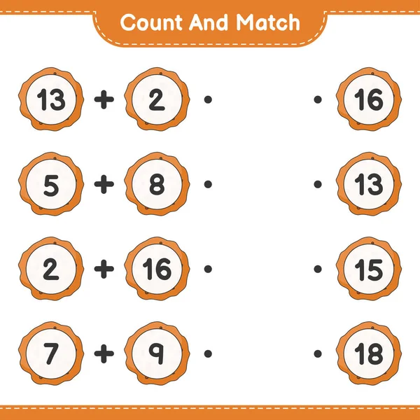 计数和匹配 计数曲奇的数量和匹配的正确数字 教育儿童游戏 可打印工作表 矢量图解 — 图库矢量图片