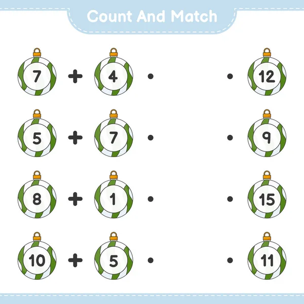 Count Match Count Number Christmas Ball Match Right Numbers Educational — Stock Vector