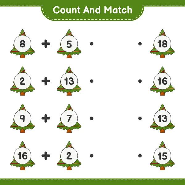 Tel Match Tel Het Aantal Kerstbomen Match Met Juiste Nummers — Stockvector