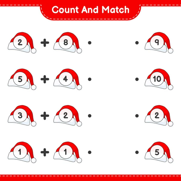 Count Match Count Number Santa Hat Match Right Numbers Educational — Stock Vector