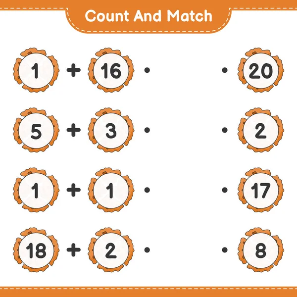 计数和匹配 计数曲奇的数量和匹配的正确数字 教育儿童游戏 可打印工作表 矢量图解 — 图库矢量图片