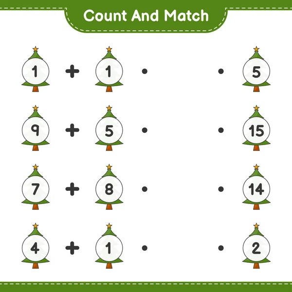Count Match Count Number Christmas Tree Match Right Numbers Educational — Stock Vector