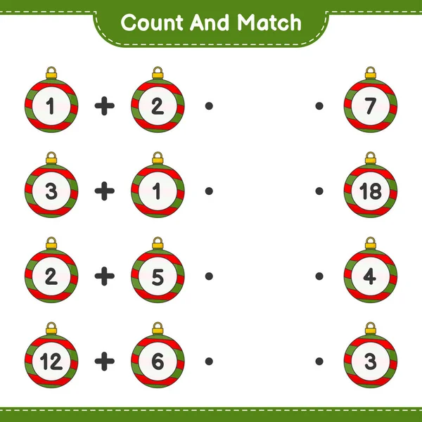 Count Match Count Number Christmas Ball Match Right Numbers Educational — Stock Vector