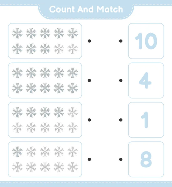 计数和匹配 计数雪花的数量和匹配的正确数字 教育儿童游戏 可打印工作表 矢量图解 — 图库矢量图片