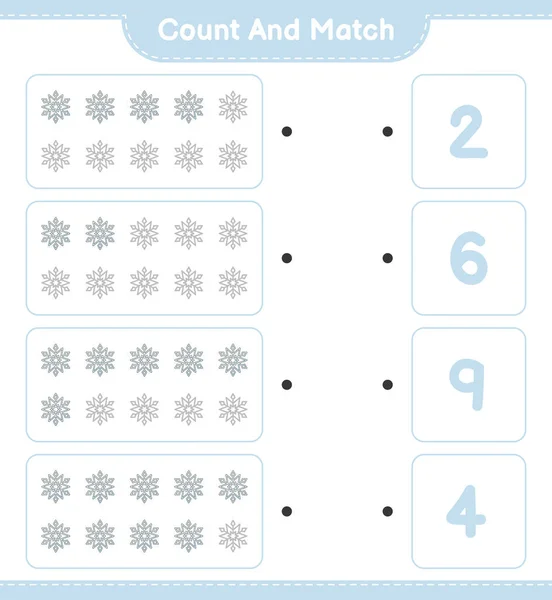 Tel Match Tel Het Aantal Sneeuwvlokken Match Met Juiste Nummers — Stockvector