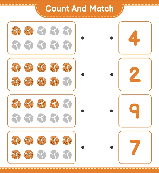 Подсчитайте Сравните Посчитайте Количество Куки Сравните Правильными Номерами Образовательные Игры — стоковый вектор