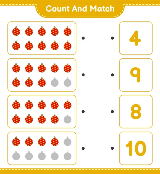 Zählen Und Übereinstimmen Die Anzahl Der Weihnachtskugeln Zählen Und Mit — Stockvektor