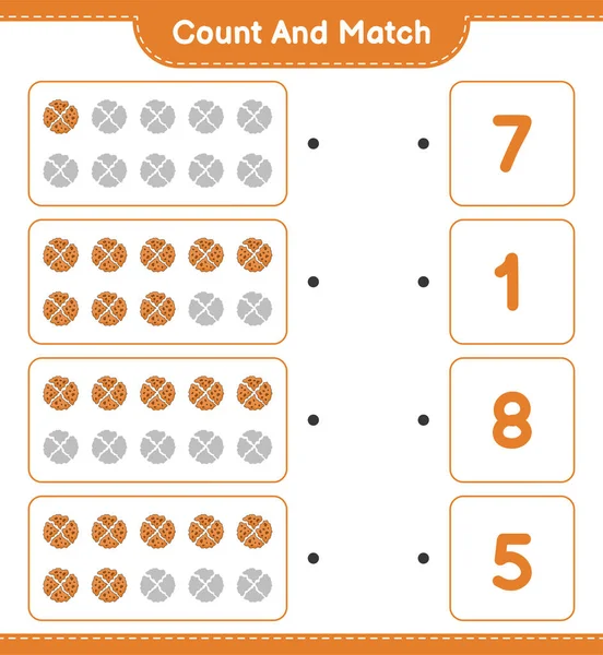 Počítejte Porovnejte Spočítejte Počet Souborů Cookie Porovnejte Správnými Čísly Vzdělávací — Stockový vektor
