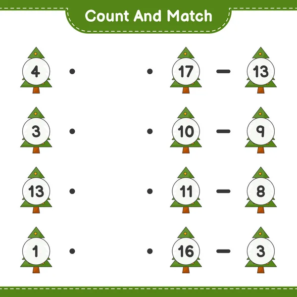 Подсчитайте Сравните Количество Рождественской Ёлки Нужными Цифрами Образовательные Игры Детей — стоковый вектор
