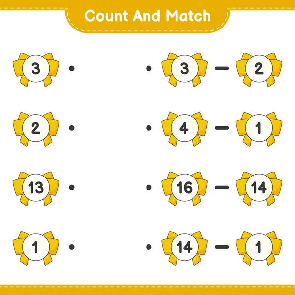 计数和匹配 计数带的数量和匹配与正确的数量 教育儿童游戏 可打印工作表 矢量图解 — 图库矢量图片