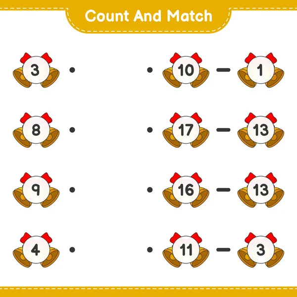 Count Match Count Number Christmas Bell Match Right Numbers Educational — Stock Vector